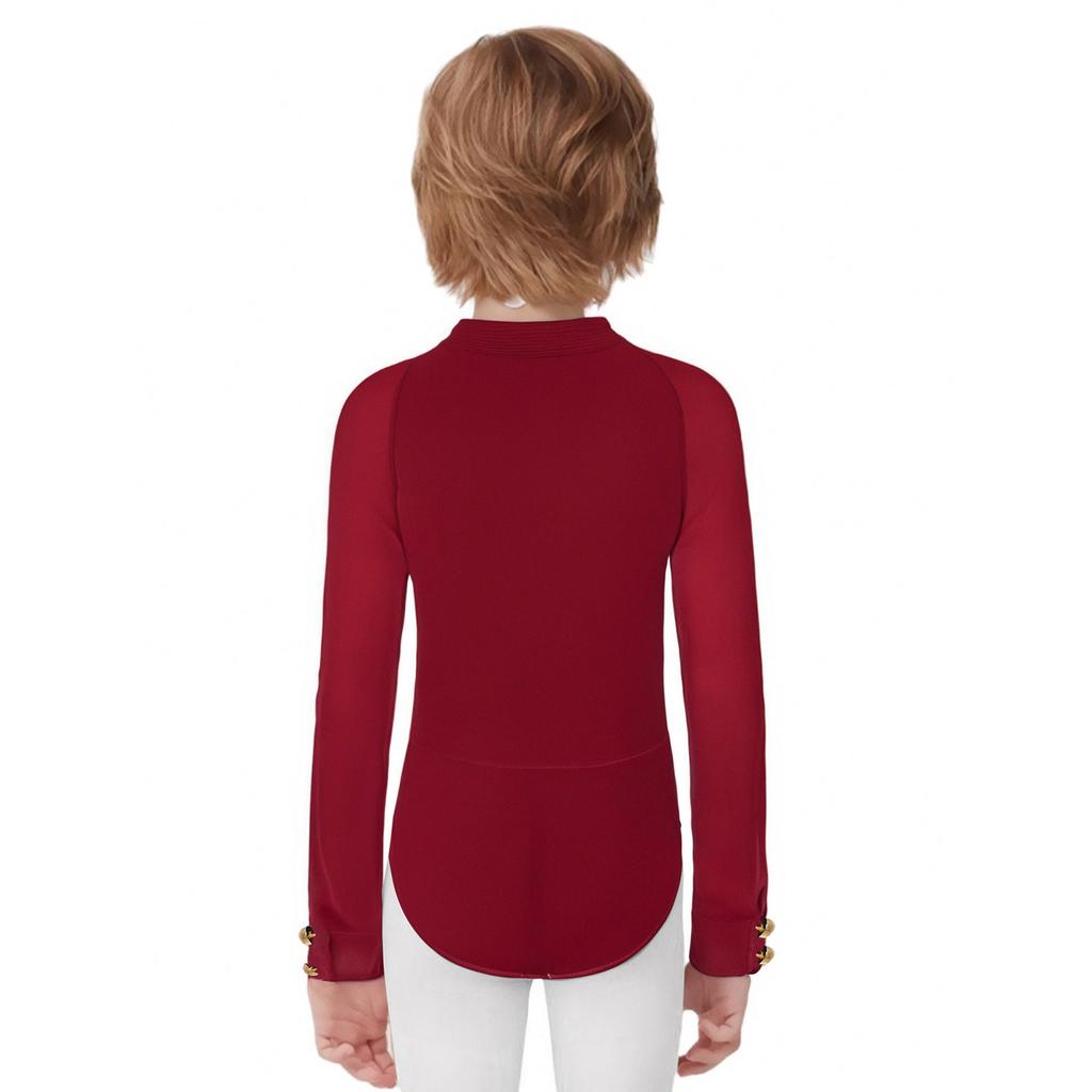 Body de Danse de Salon Latino pour Garçons Manches Longues Col Montant Justaucorps Costume de Compétition pour Performance de Scène