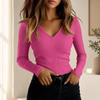 Women's Long Sleeve V-Neck T-Shirt Trendy Slim Fit Top for Casual Everyday Wear