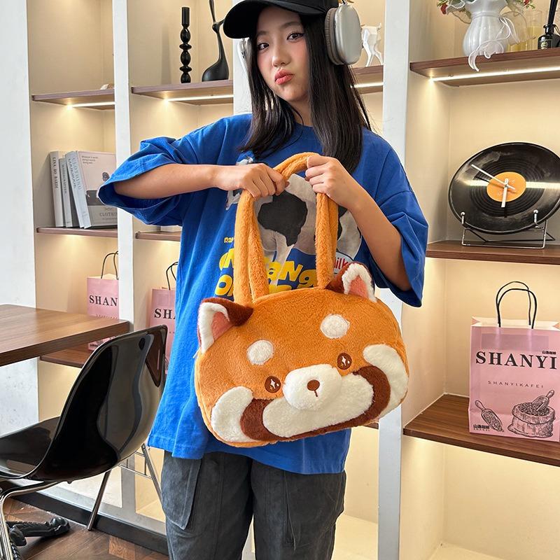 Cartoon Cute Furry Animal Handbag Plush Large Capacity Shoulder Messenger Bag Little Raccoon Handbag Girl