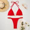 2Pcs/Set Women Bikini Set Sexy Solid Color Halter Bra High Waist Swimming Briefs Set Split Beach Swimwear