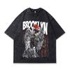 Men'S Retro Old Short-Sleeved T-Shirt European And American High Street Vintage Rock Print Half-Sleeved T-Shirt Men