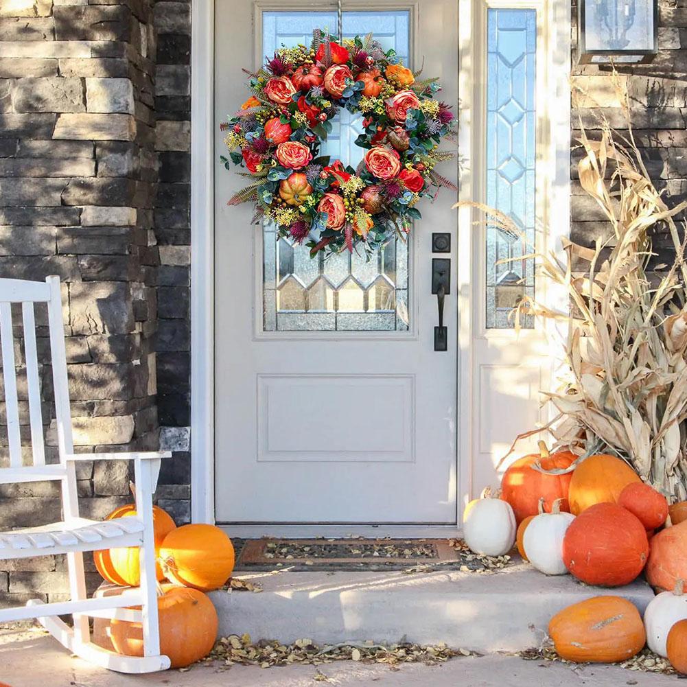 Decoration Wreath Fall Peony Pumpkin Sunflowe for Front Door Festival Celebration Diy Christmas Home Decoration