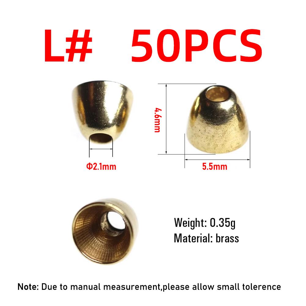 

50 шт. латунных бусин с конусной головкой, материалы для вязания мушек для трубчатых мушек, шерстяных мушек, стримеров, мушек для морской ловли форели