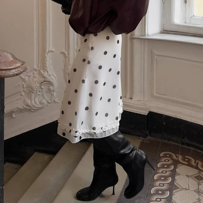 Y2K Polka Dot Loose Skirt Women 2026 Summer New High Waist Midi Skirts Fashion Slim A-line Hem Long Skirt Female Streetwear