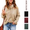 women's Loose Fit Drawstring Cowl Neck Solid Color Long Sleeve Sweatshirt Casual Pullover Hoodie Top