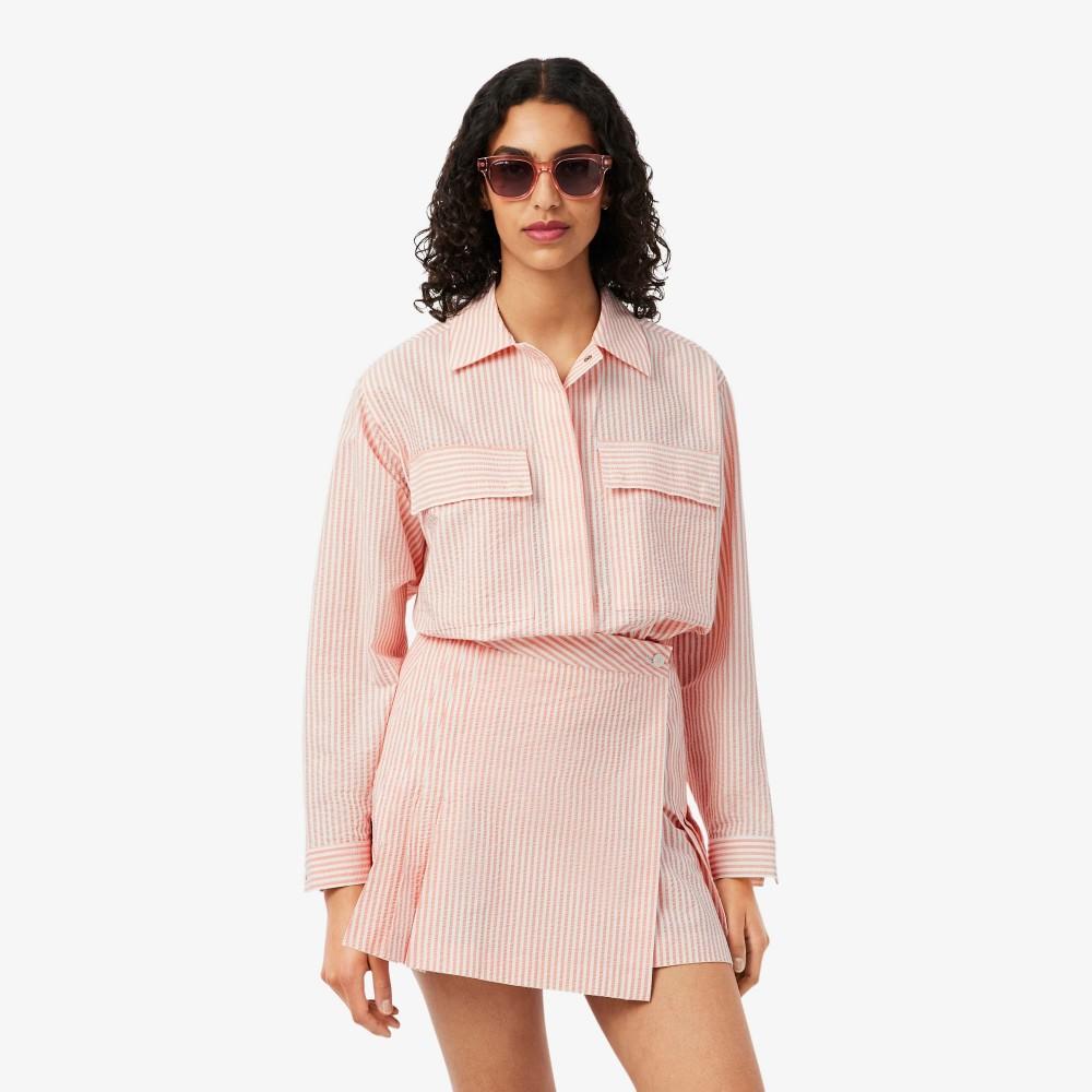 [lacoste] Women s Striped Seersucker Light Jumper BF6878-56GRNI 34