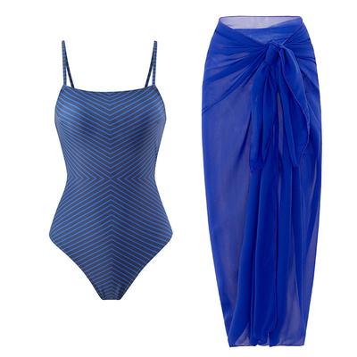 New Sexy One-piece Swimsuit Women's Striped Print Swimsuit Chiffon Skirt Suit