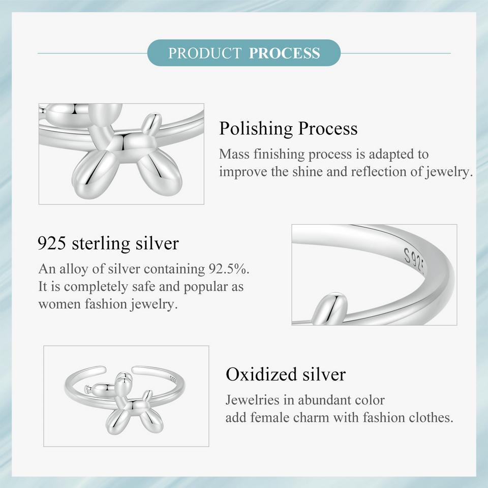 WOSTU 925 Sterling Silber Ballon-Welpen-Öffnungsring, süßer Hund, verstellbarer Ring, einfacher Schmuck für Frauen