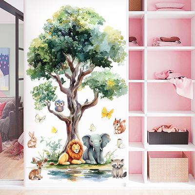 Cartoon Kleine Tiere unter Baum Party Wandaufkleber Kinderzimmer Wohnzimmer Wanddekoration Selbstklebende Abziehbilder