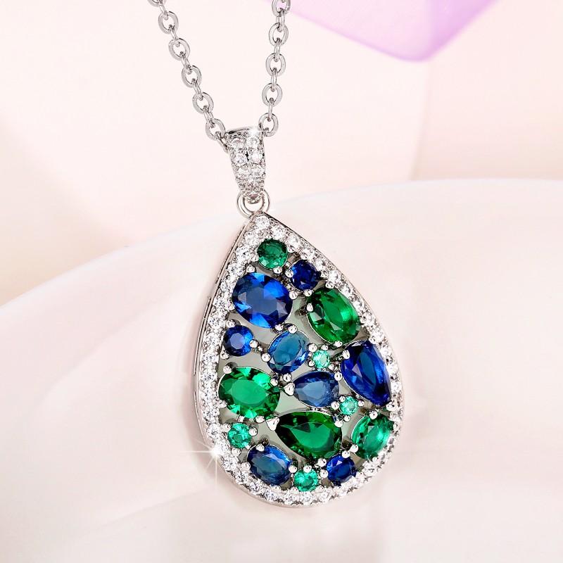 

Huitan Colorful Cubic Zirconia Necklace Copper Color Pear Shape Pendant Fashion Luxury Women Wedding Engagement Party Zircon 45cm