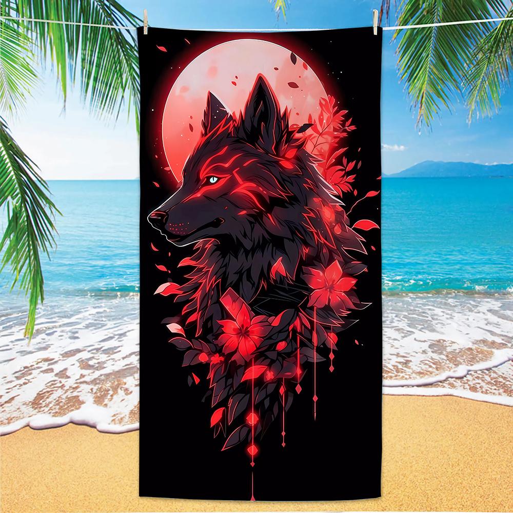 

Wolf Pattern Beach Towel, Digital Printing Thin Quick-Dry Anti-Sand Microfiber Lightweight for Swim, Yoga, Travel, Gym, Gift W30*H60(CM)
