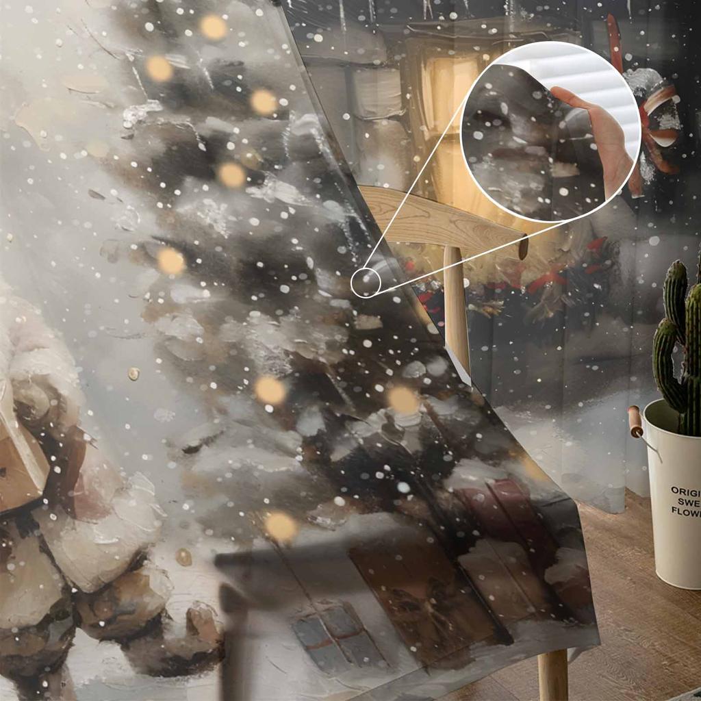 Weihnachtszwergwald, Schneeszene, Ölgemälde, transparente Vorhänge, moderner Gaze-Vorhang für Wohnzimmer, Schlafzimmer, Voile-Garn-Vorhänge
