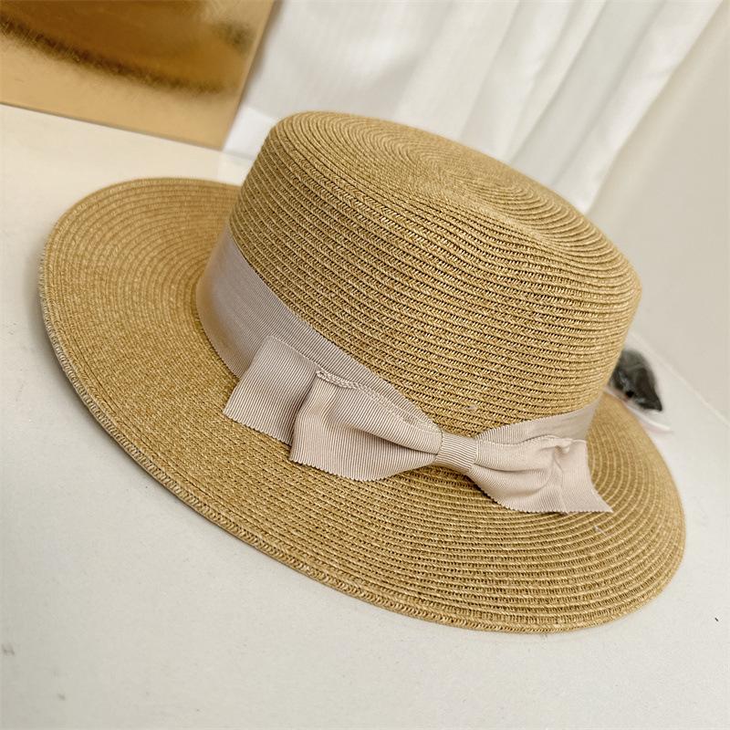 

Соломенная шляпа-федора в японском стиле – Женская модная шляпа от солнца с плоским верхом и широкими полями, украшенная двойным бантом для весны и лета. M (56-58cm)