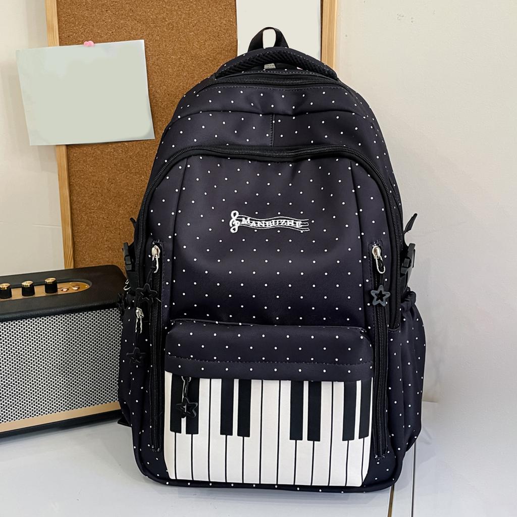 Polka Dot Piano Women's Backpack Lightweight Casual Simple Design School Bag Travel Bag with Zipper for College Students Teens