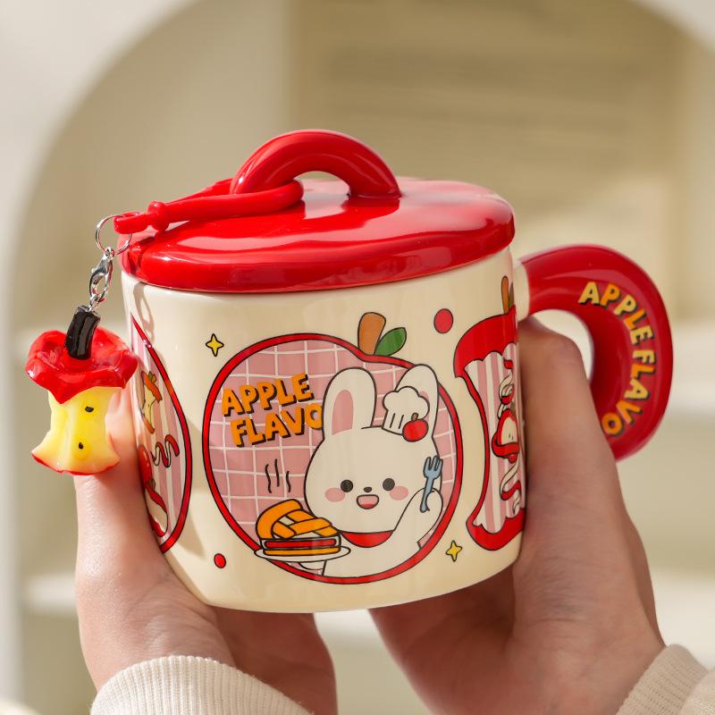 Cute Animal Apple With Lid Office Couple Water Cup Creative Birthday Souvenir High Value Ceramic Cup