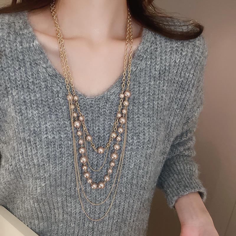 Korean Vintage Pearl Sweater Necklace - Autumn/Winter High-End Fashionable Accessory