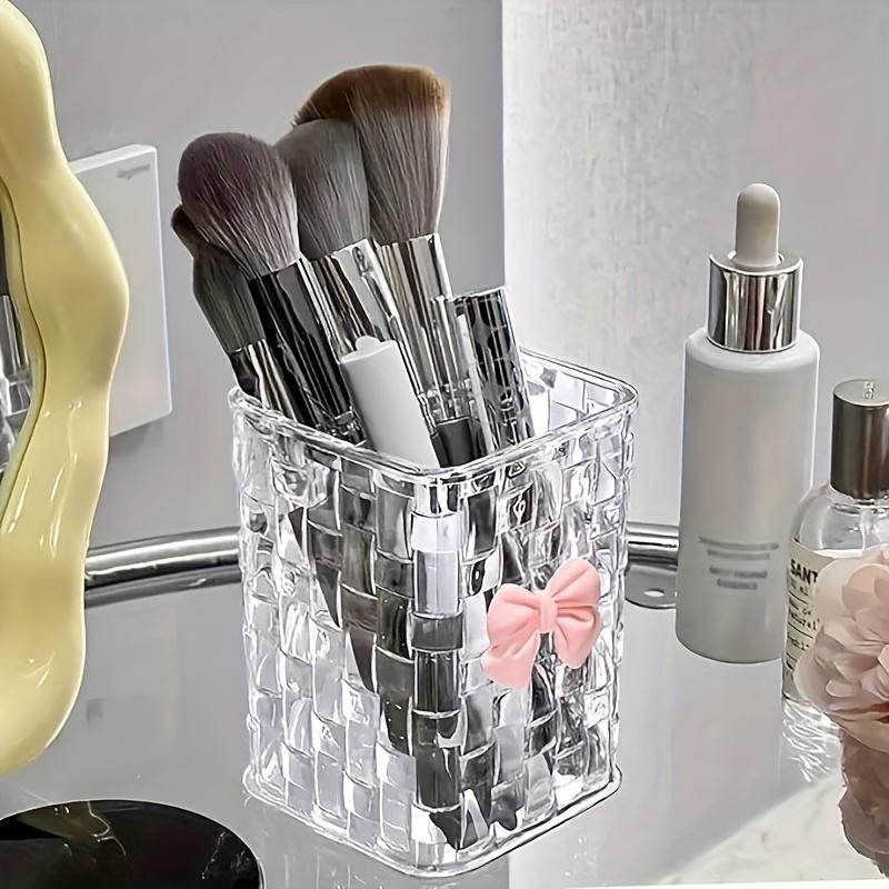 Makeup brush storage box with bow design, high-end textured pen case, desktop storage box, fashionable shelf