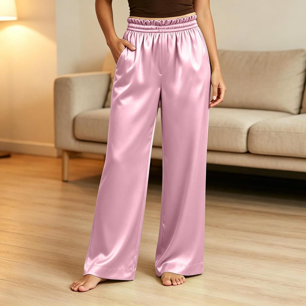 Women's Casual Loose Fit Paperbag Waist Wide Leg Long Pants for Everyday Wear