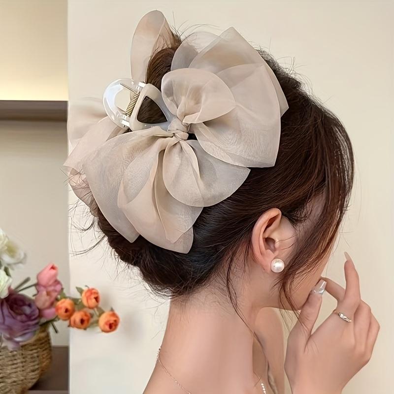 Elegant Large Mesh Bow Hair Claw Non-Slip Vintage-Inspired Accessory for Women Perfect for Everyday & Special Occasions