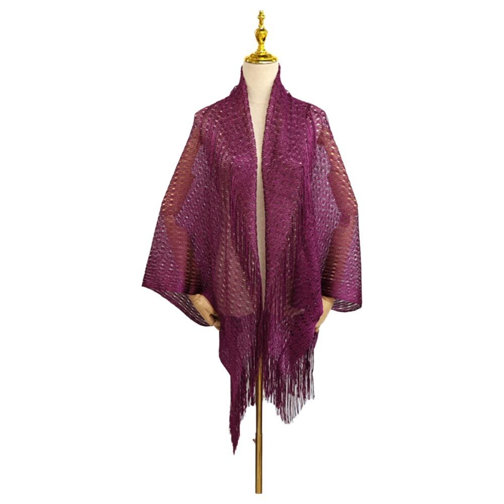 Fashion Tassel Patchwork Women Tulle Shawl V-Neck Cardigans Hollow Summer Scarf Mantilla Lace Veil Party