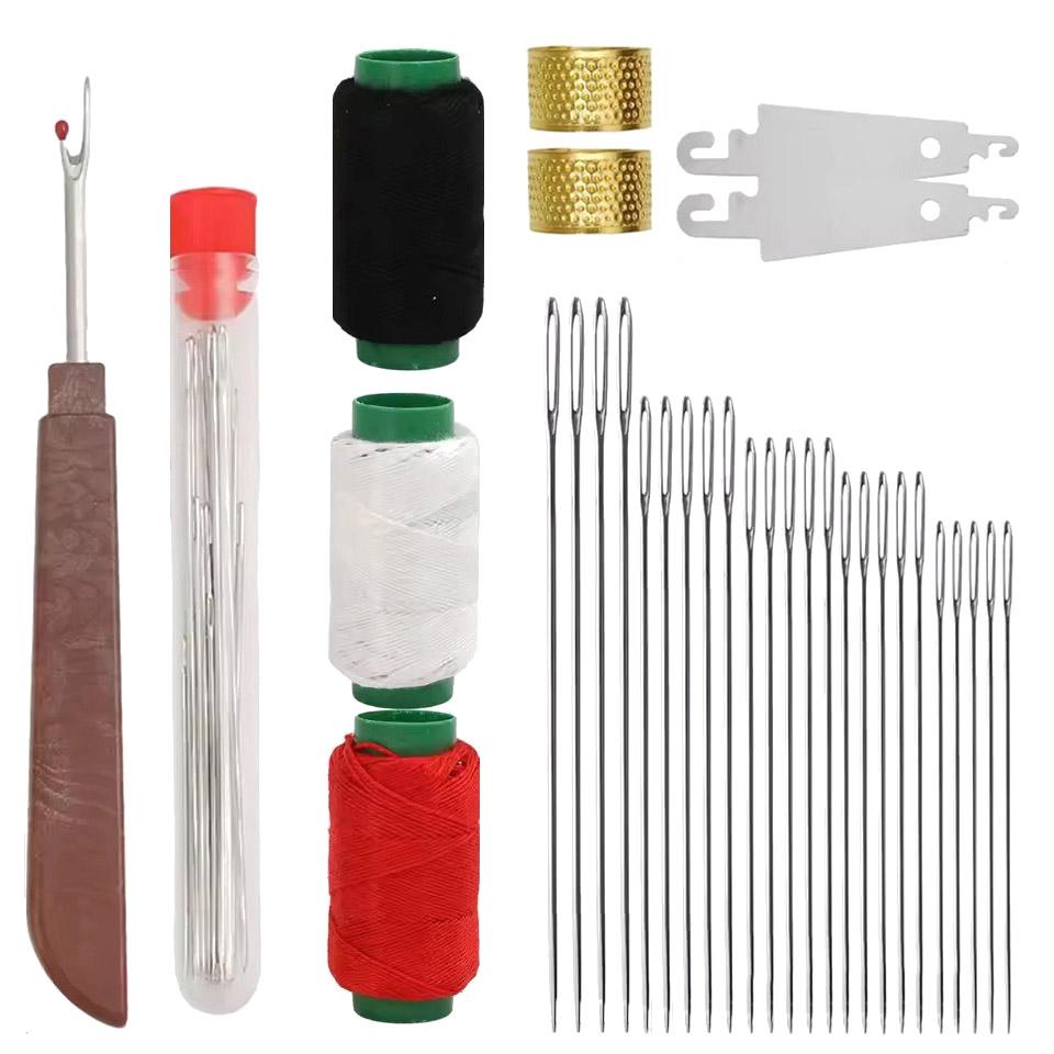 

34 PCS Big Eye Steel Sewing Needles Kit, Steels Needle For Hand Sewing With Thimble, Threader, Thread Rippers For Beginner And Clothing One Size серебряный