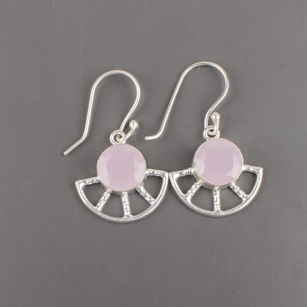 Rose Chalcedony Gemstone Jewelry, 925 Sterling Silver Earring Jewelry, Handmade Gorgeous Earring Gift For Women