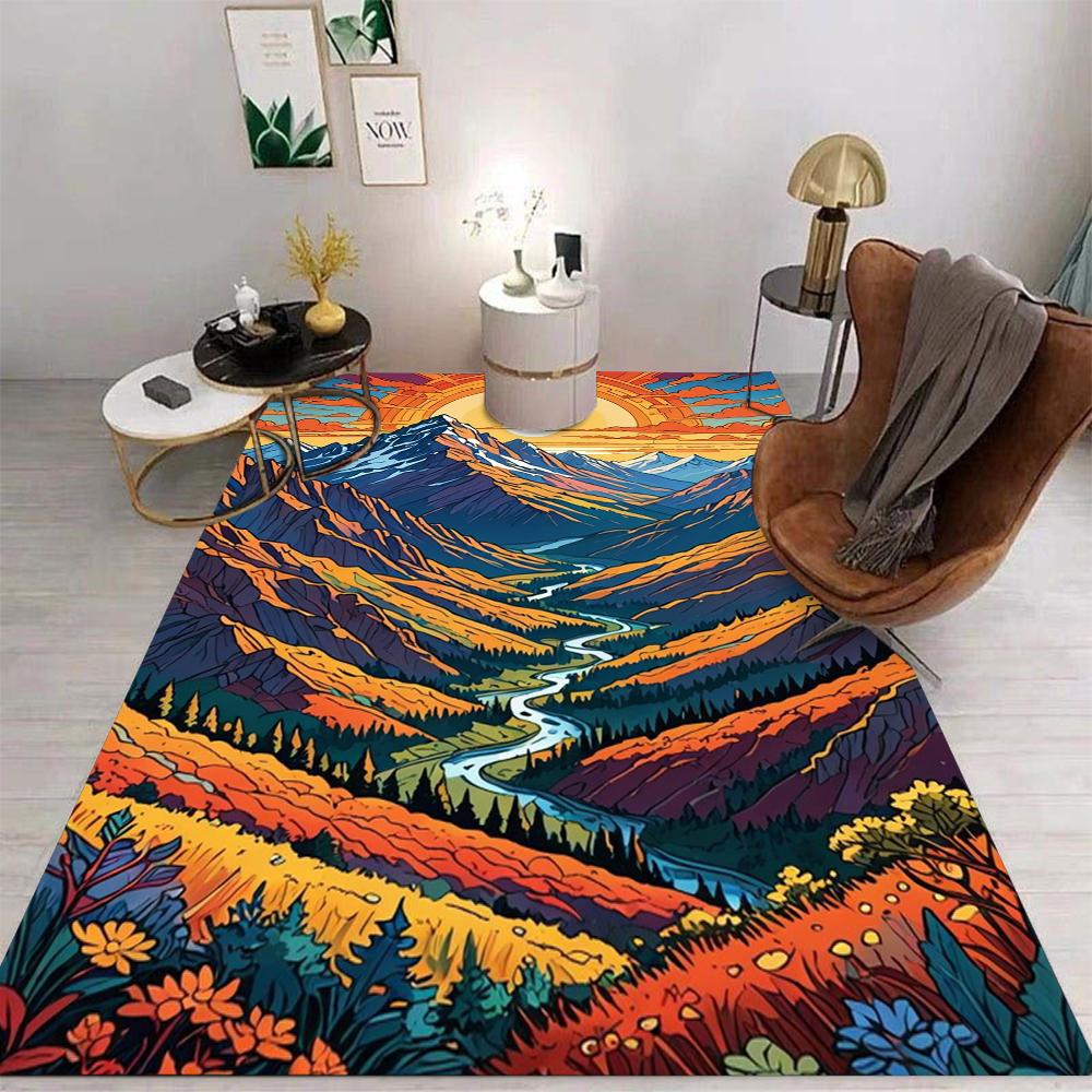 Landscape Carpet Cartoon Living Room Bedroom Kitchen Sofa Table Balcony Rug Non-slip Washable Mat Exquisite Ornaments