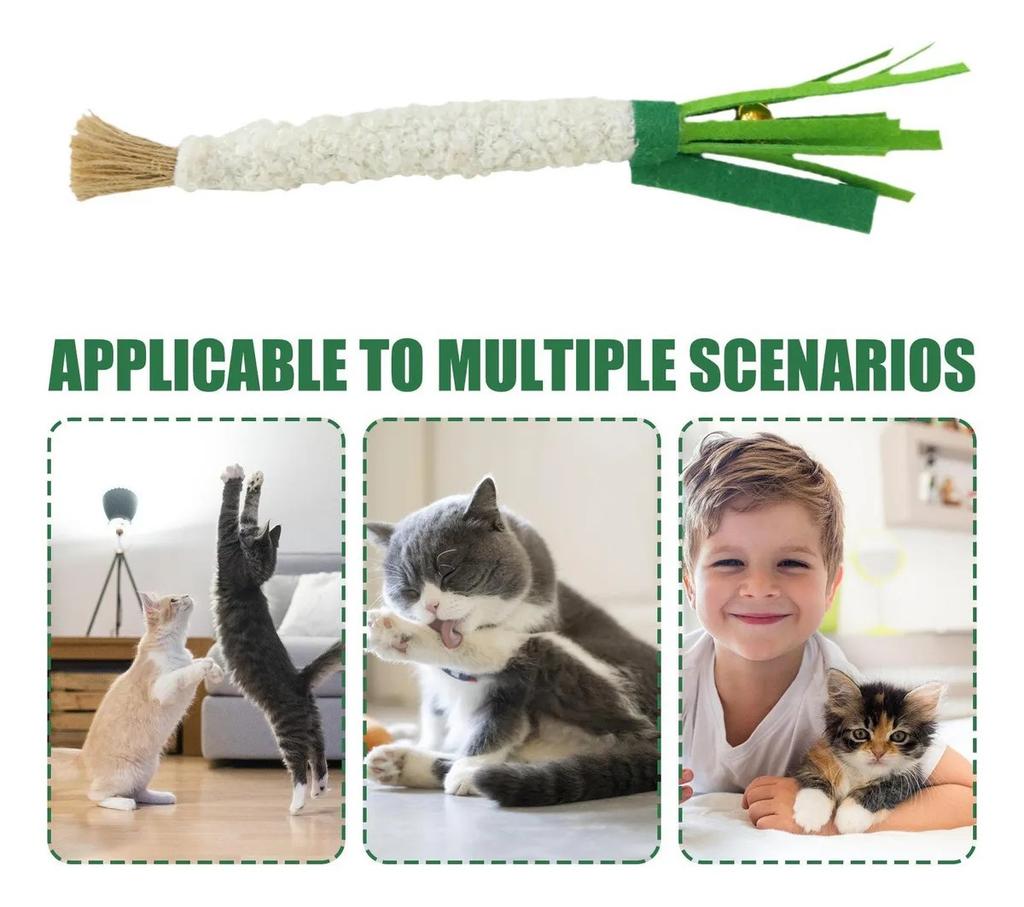 3pcs Simulated Scallion Shape Cat Toys with Natural Silver Vine Stick Pet Pet Chew Toys Cat Teething Products Cat Teasing Toy