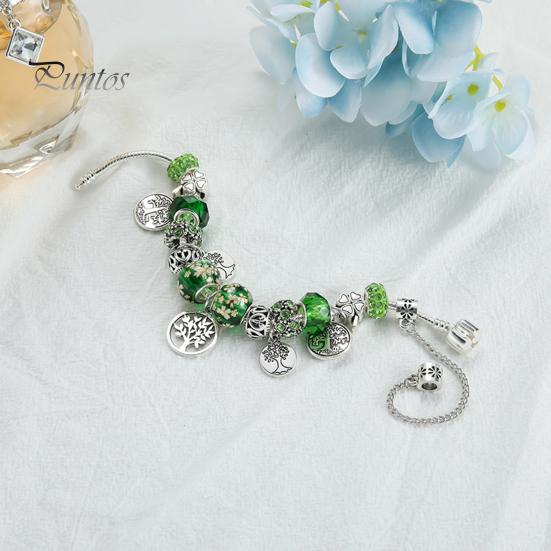 Glücksarmband, glasierter Lebensbaum, grüner Kunstkristall, Vintage, DIY, mehrere Charms, ethnischer Stil, pastoraler Armreif für Shopping, Arbeit, Party, Dating