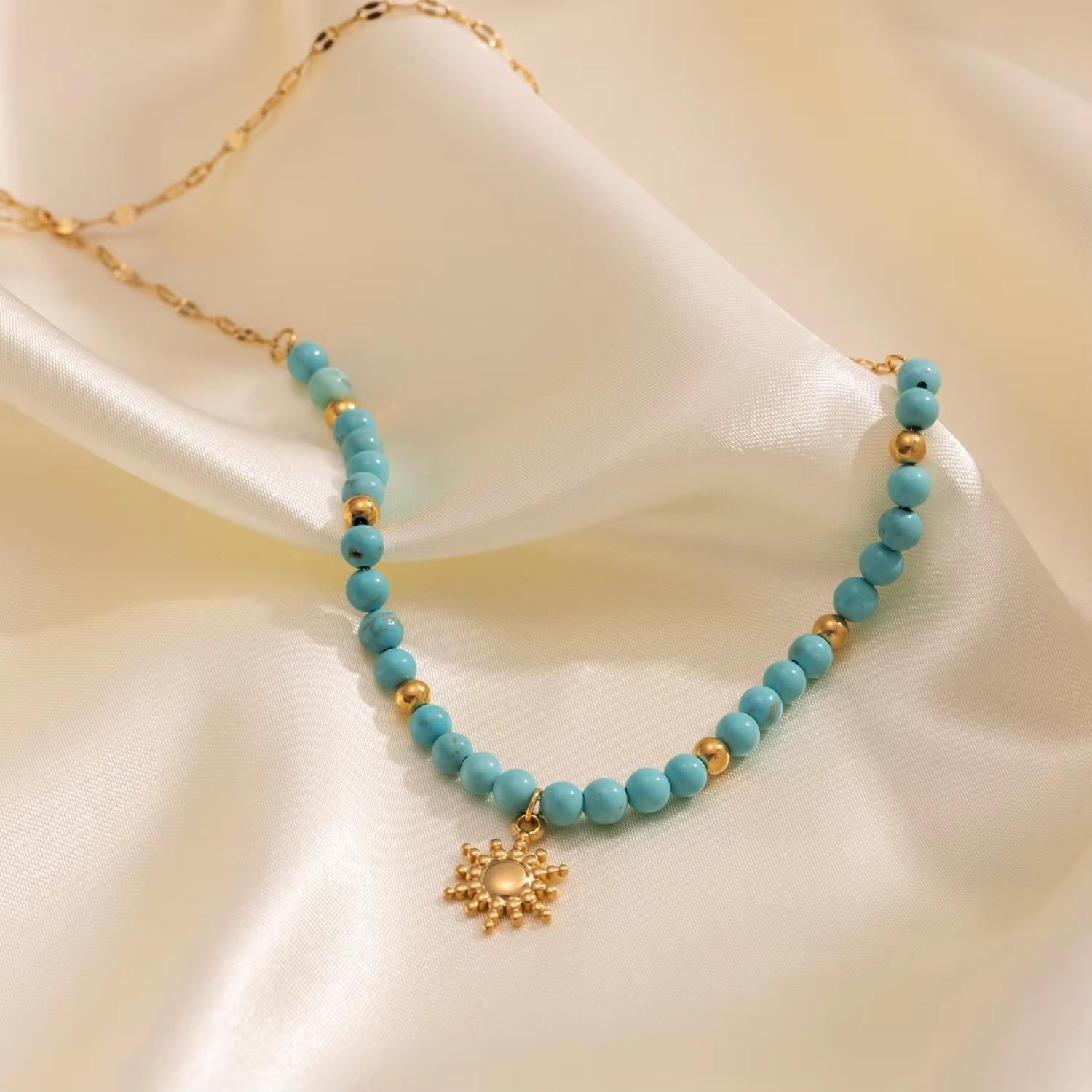 

1шт Модне намисто з натурального каменю, з єднане внахлест, Ювелірні вироби, Водонепроникний, Трендовий шарм, 18K Золото, Нержавіюча сталь, Намиста з підвіскою у вигляді сонця 50cm золотий