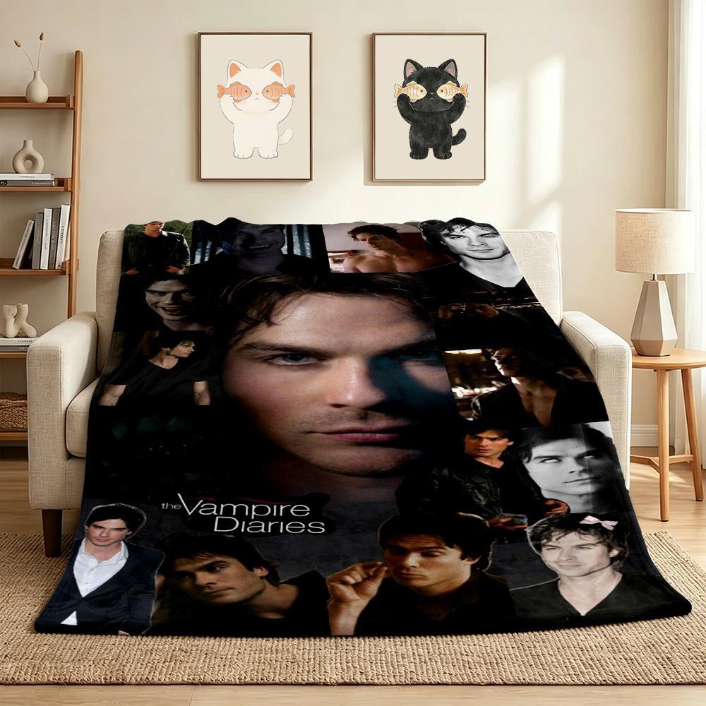 Damon Salvatore Flannel Blanket Throw Blanket Soft Warm Sofa Bed Camping home Decor Unique Christmas Gift C9261255