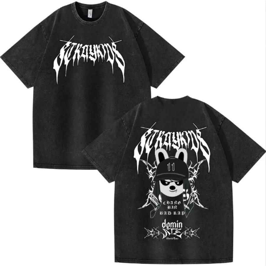 2026 KPOP DominATE Tour FELIX BANGCHAN CHANGBIN HYUNJIN HAN LEE KNOW Vintage Washed T Shirt Casual Cotton Short Sleeve Graphics Tees