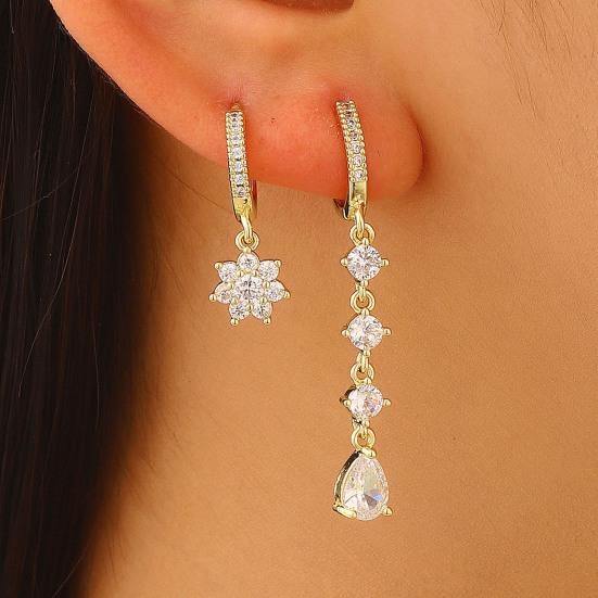 5 Pcs Women Earrings Set Sparkling Rhinestone Flower Butterfly Chain Hoop Earrings Gold Plated Cubic Zirconia Dangling Earrings for Prom Wedding
