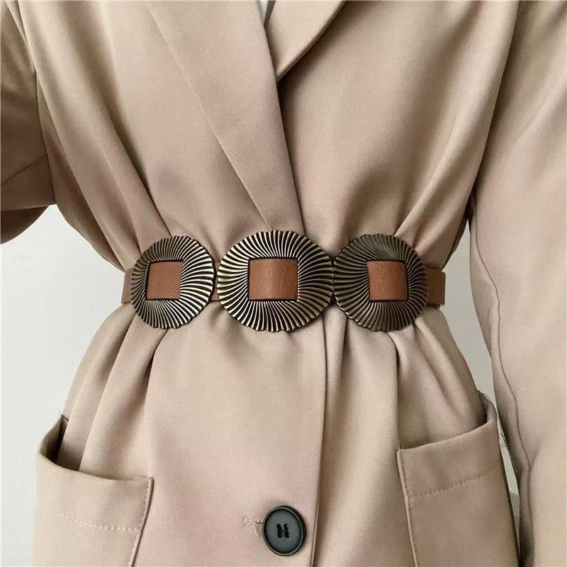 New European and American Retro Accessories Belt Three Buckles Women's Decorative PU Belt Shell Pattern Big Buckle