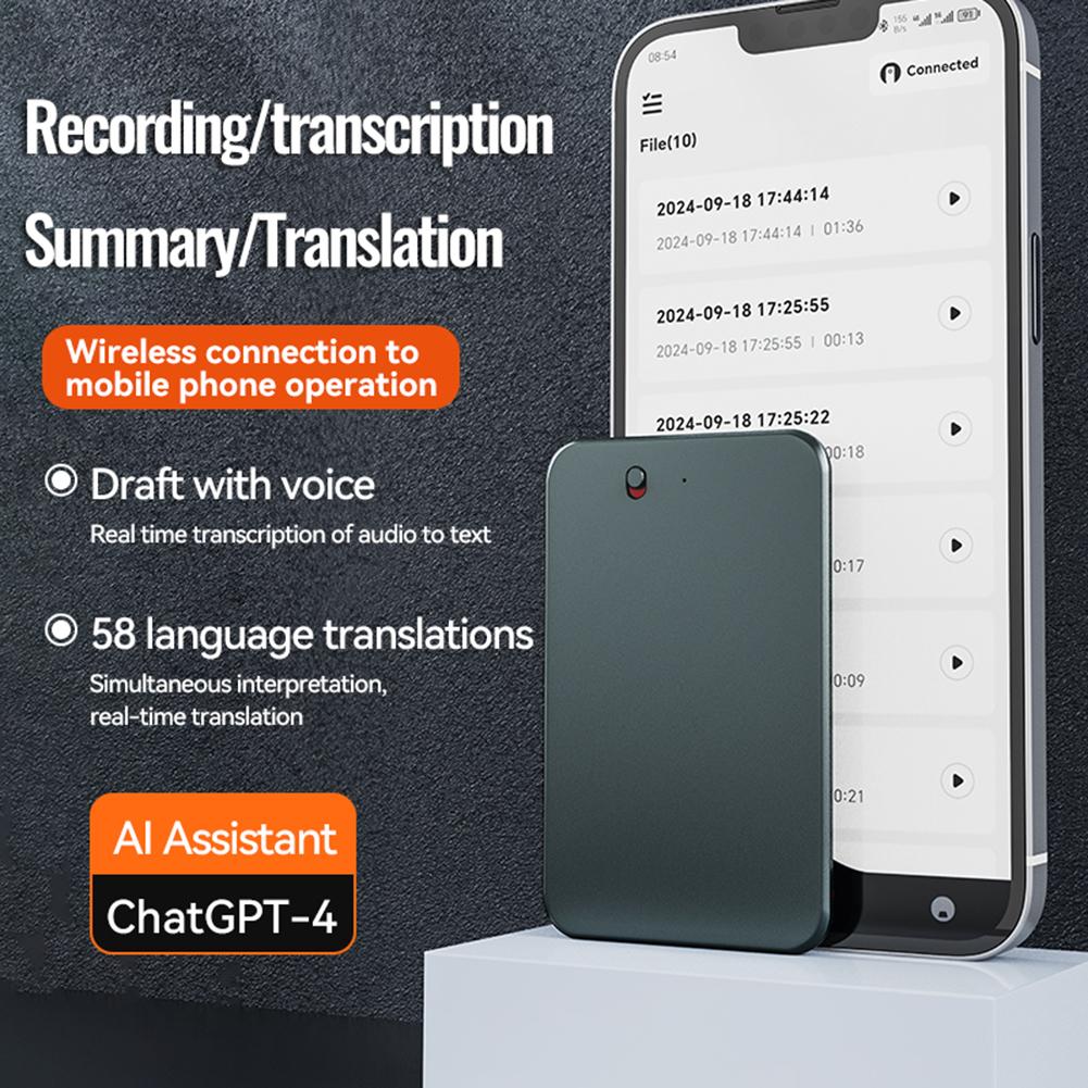 Smart AI ChatGPT-4 Voice Recorder Call Recorder Transcription Summarization Speech-to-Text Language Translator Audio Dictaphone