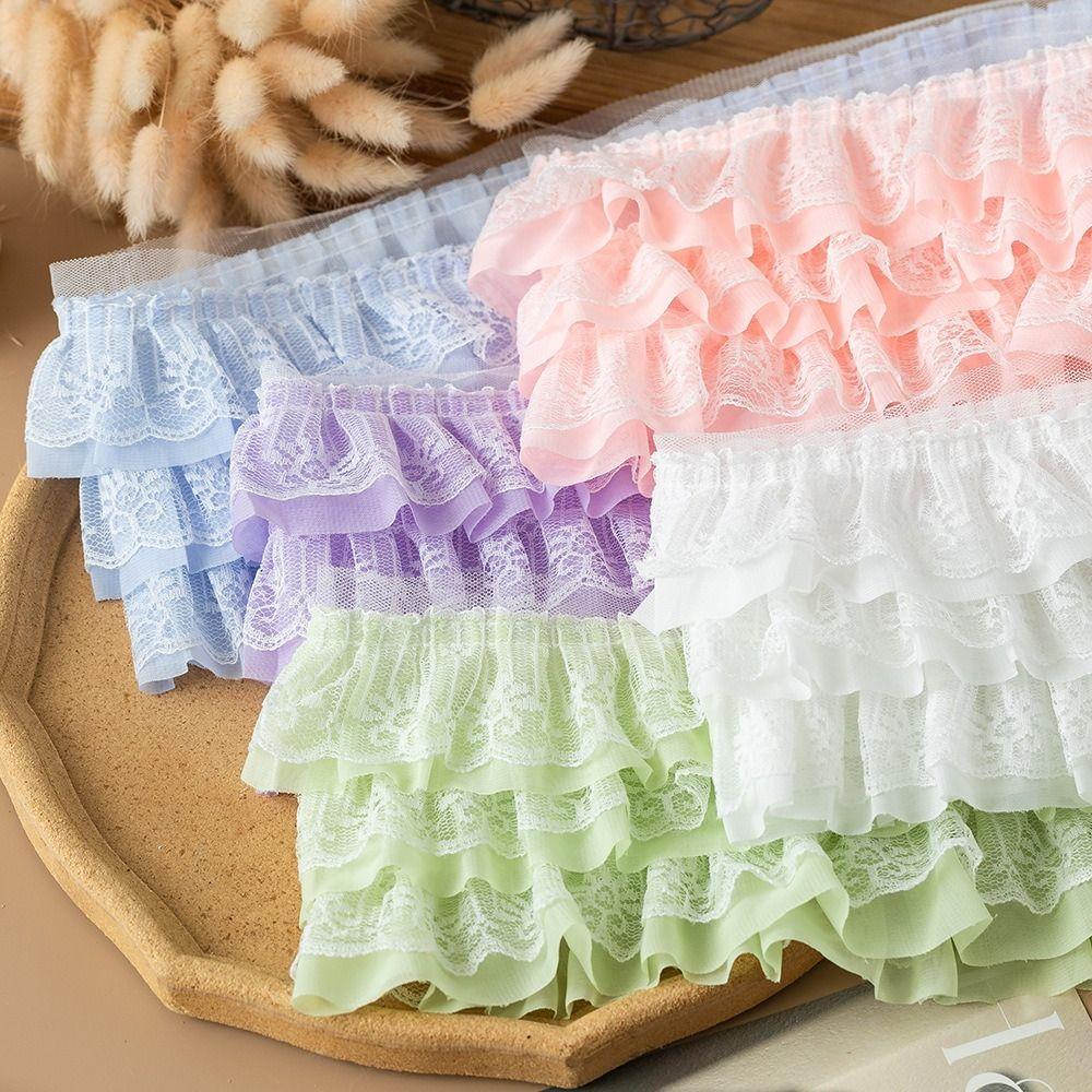 13CM Wide 3D Pleated Mesh Chiffon Fabric White Black Ruffled Lace Trims  DIY