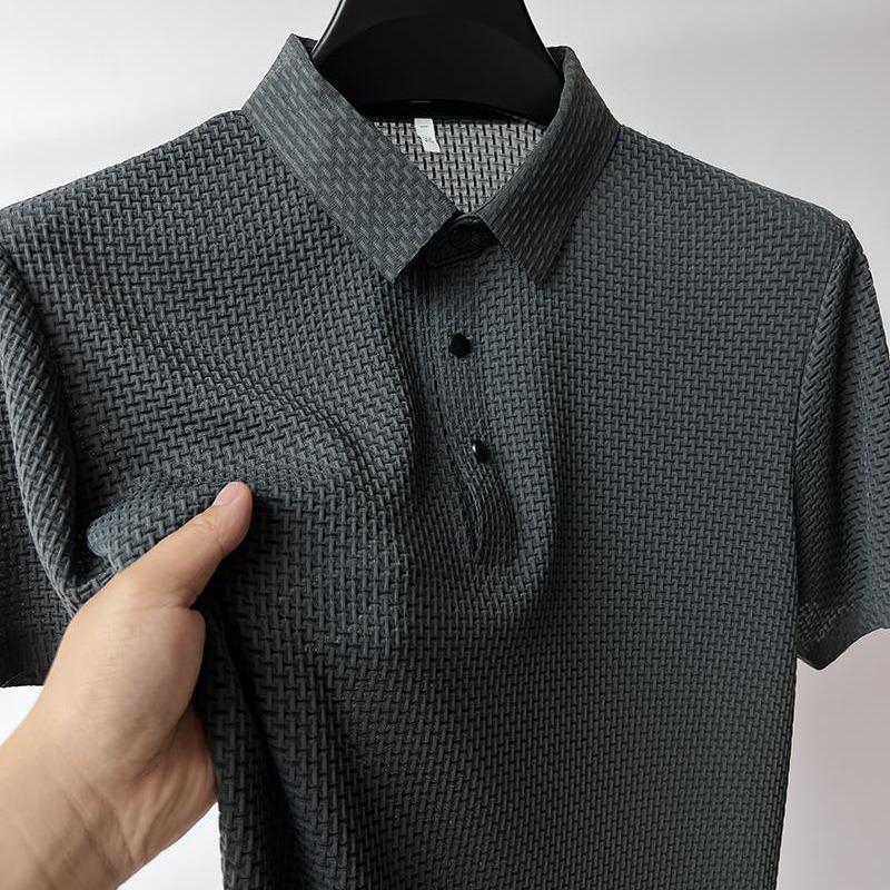 European & American High-End Mesh Ice Silk Men's Polo Shirt - Solid Color, Short-Sleeve, Smooth Fabric