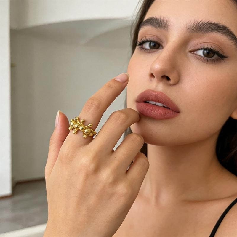 Handgjord Metallpärlring Med Flexibel Storlek Modern Modeaccessoar Justerbar Öppning Fingeraccessoarer