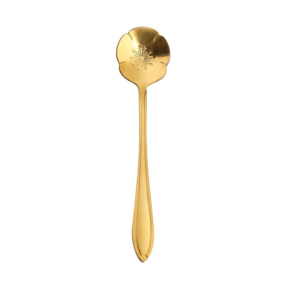 Gold Plated Christmas Flower Mixing Spoon - Japanese Stainless Steel Coffee Stirrer with Custom Logo Option.
