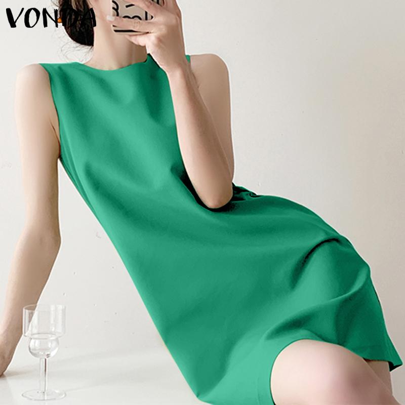 

VONDA женские летние прямые однотонные свободные платья без рукавов с круглым вырезом и круглым вырезом