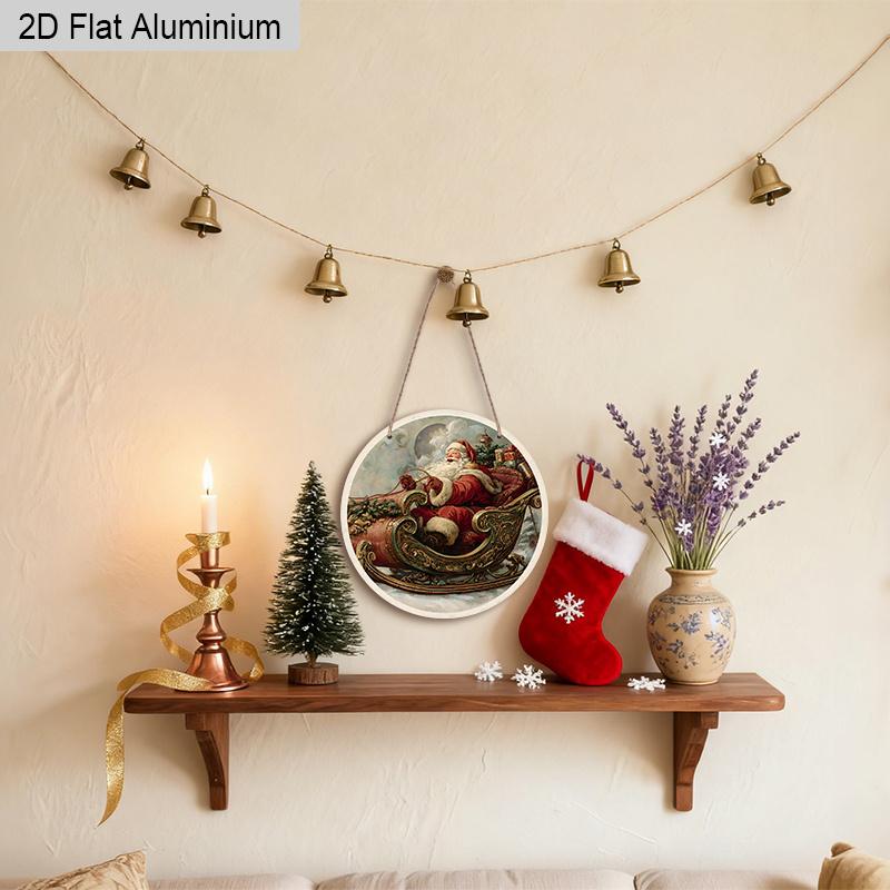 2D Flat Rustic Aluminium Christmas Sign - Navidad Figurine Ornaments with Santa Claus Pattern - Ideal for Front Door, Wall, Porch, Fence Decor