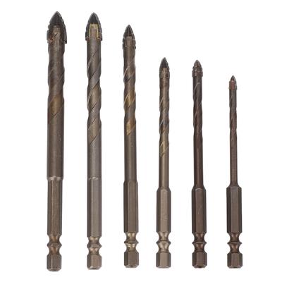 6PCS Eccentric Drill Bits 4 Flute Serrated Twist Bit Set for Concrete Masonry Glass Brick Cement