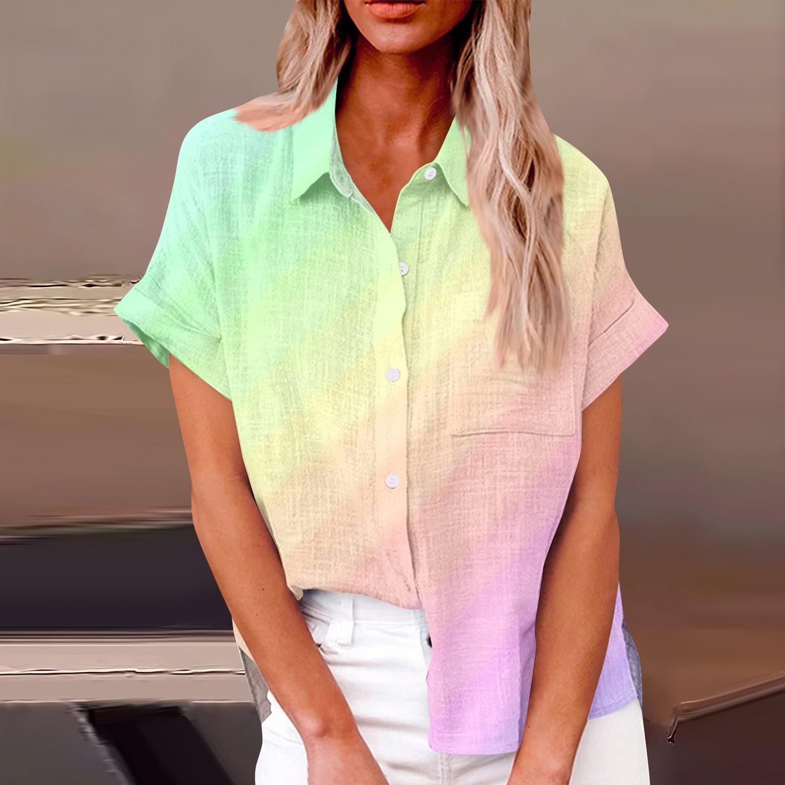 

Жіноча модна повсякденна сорочка з лацканами на ґудзиках, рукав три чверті, градієнтний принт XXXL