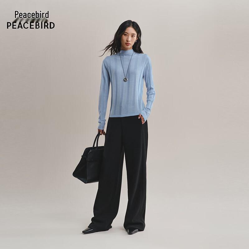 Peacebird Women's Vertical Stripe Semi-High Neck Knit Sweater