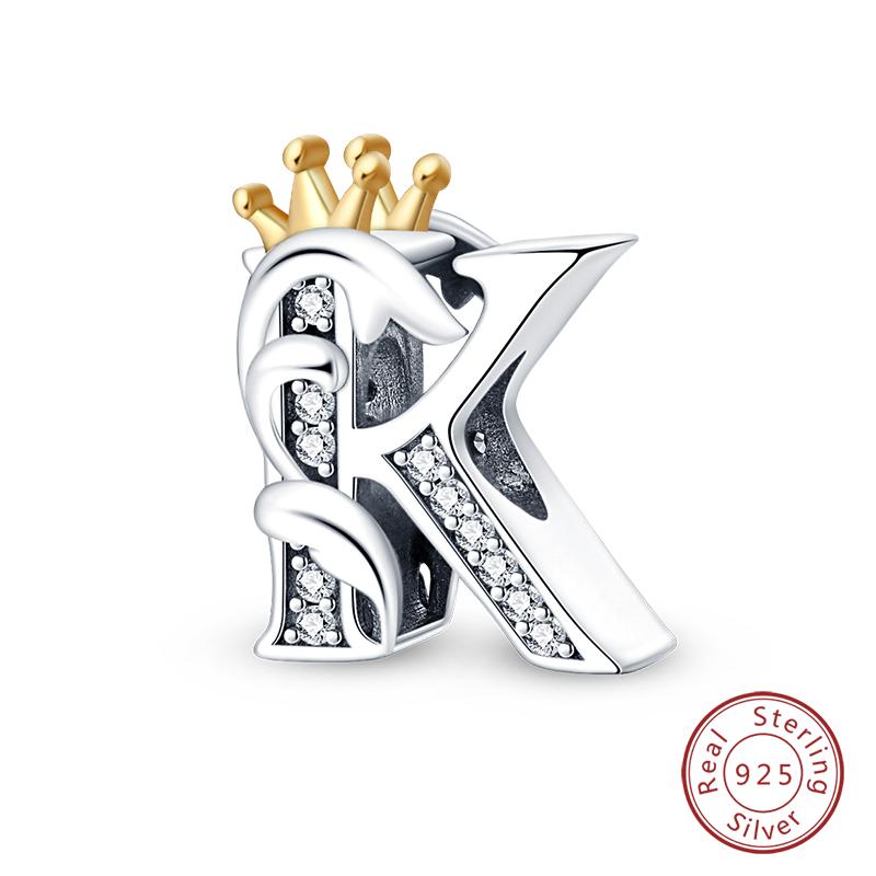 Charms Fit Qikaola Original Bracelets Classic Crown 26 Letters Alphabet Charms Beads For Women Fine Diy Wedding Jewelry Gift