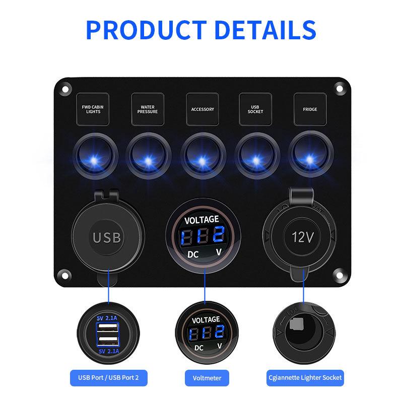 5 Gang 8 Gang Button Rocker Toggle Switch Panel Usb Control For Car Truck Marine Boat RV ATV UTV Camper Caravan Circuit Breaker