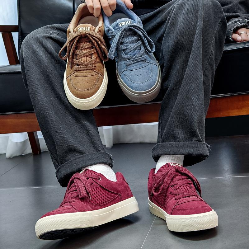 Niche Design Hong Kong Style Canvas Shoes Men's Spring New Versatile Casual Burgundy Ins Men's Shoes