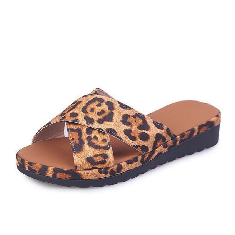 Summer new wish hot-selling outerwear wedge heel cross toe cool slippers women's summer large size flat slippers