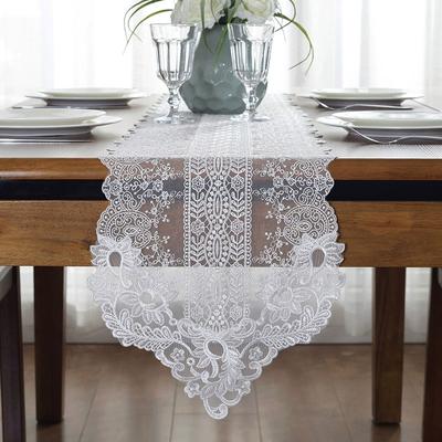 European Lace Dining Table Flag French Style Aesthetic Romantic and Simple Embroidery Fabric Art White Champagne TV Cabinet Tea Table Flag