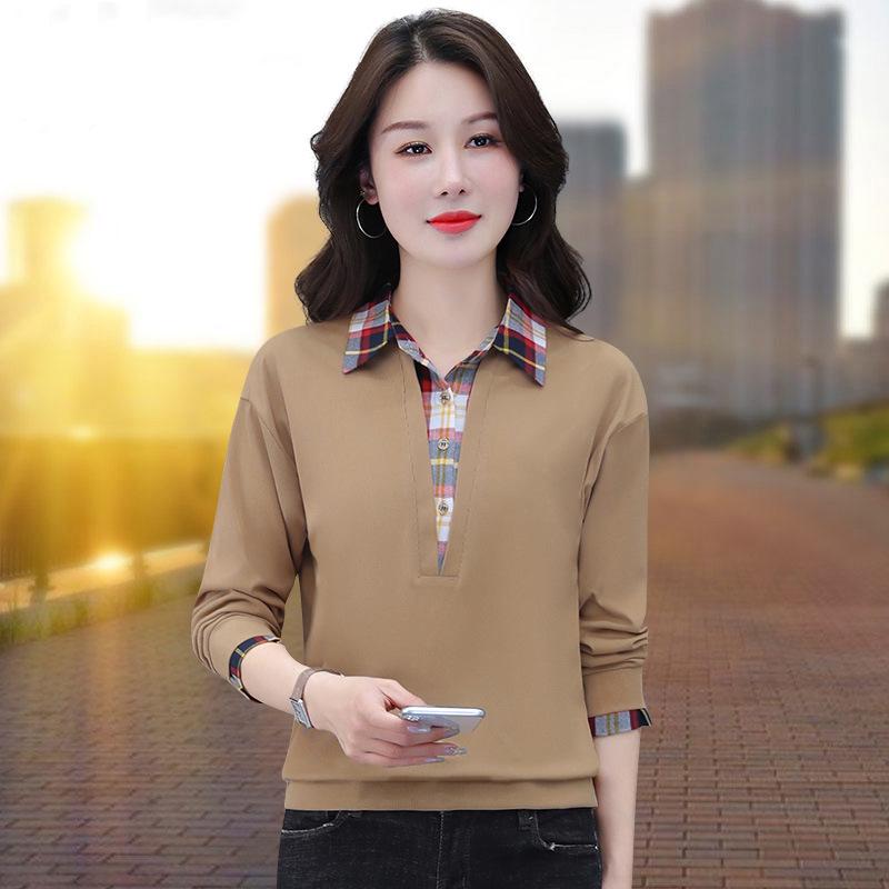 Women's Elegant Fake Two-Piece Hoodie - Long Sleeve, Stylish Korean Fashion for Middle-Aged Moms (Spring/Autumn)